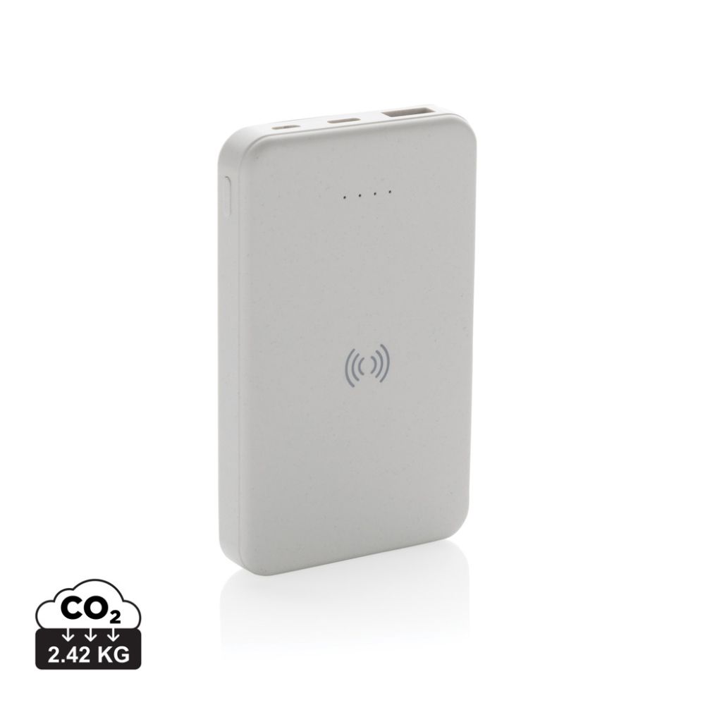 Powerbank 5.000 mAh ar bezvadu uzlādi 5 W no pārstrādāta ABS ar jūsu logo