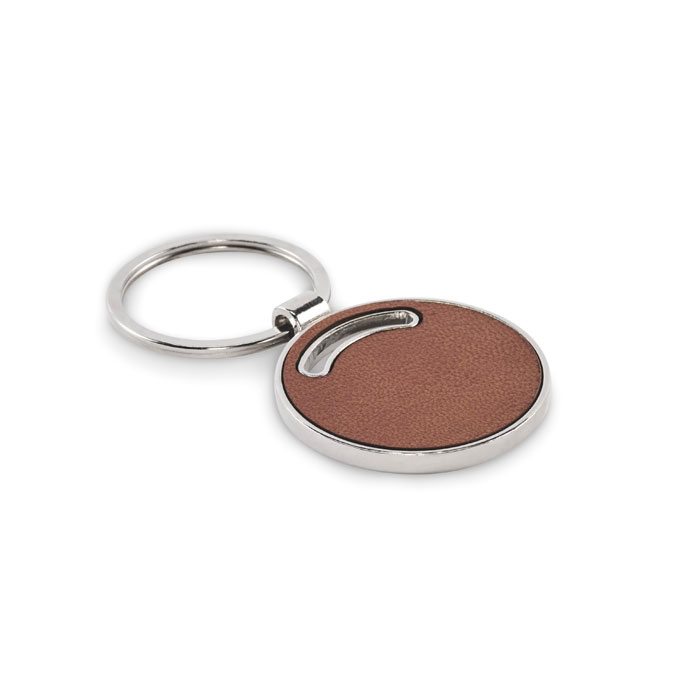 Round keyring LIRCLE with recycled PU leather inlay with your logo