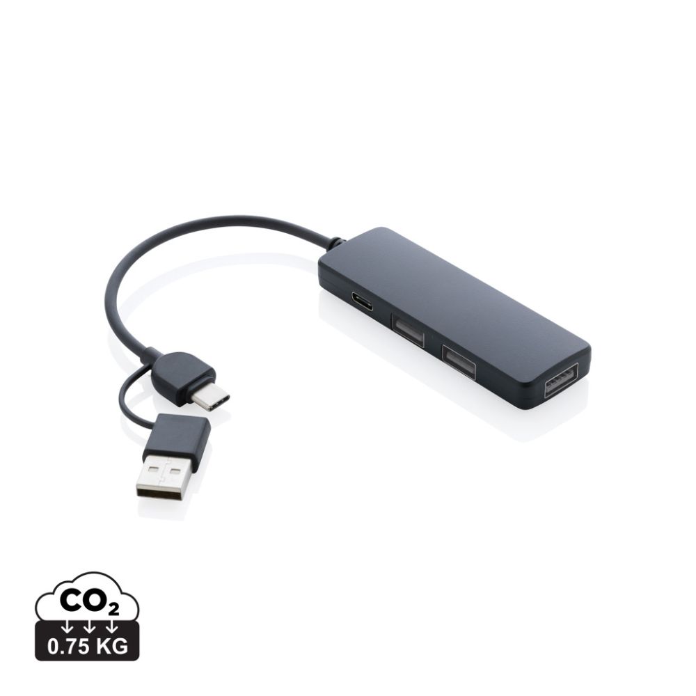 USB centrmezgls P308.26 no pārstrādātas plastmasas ar diviem pieslēgumiem, ar jūsu logo