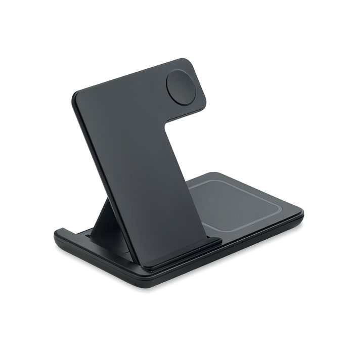 Salokāma 3 in 1 bezvadu uzlādes stacija DOCK3 15 W ar jūsu logo