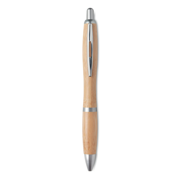 Bamboo ball pen RIO BAMBOO with push button and blue ink, with your logo