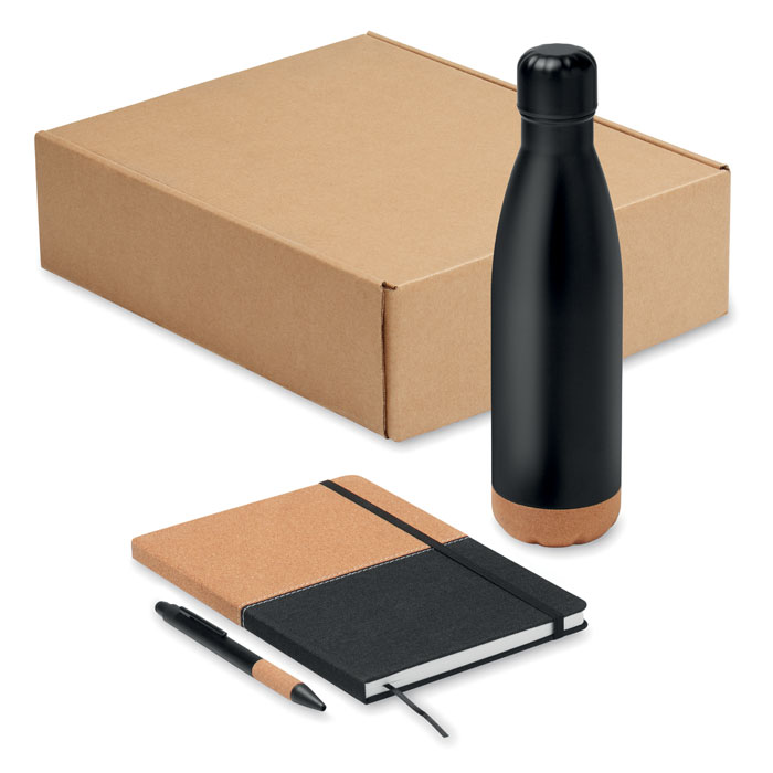 CADEAU gift set with insulated bottle, A5 notebook and pen with your logo