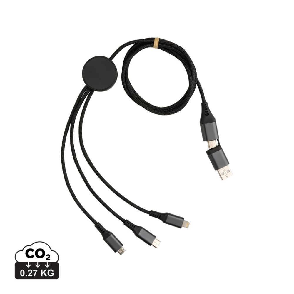 Terra 6-in-1 charging cable, 120 cm, recycled aluminium, with your logo