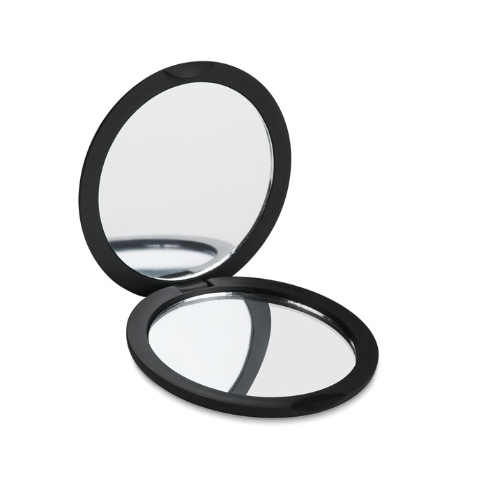 Compact mirror STUNNING, double sided with rubberised finish, with your logo