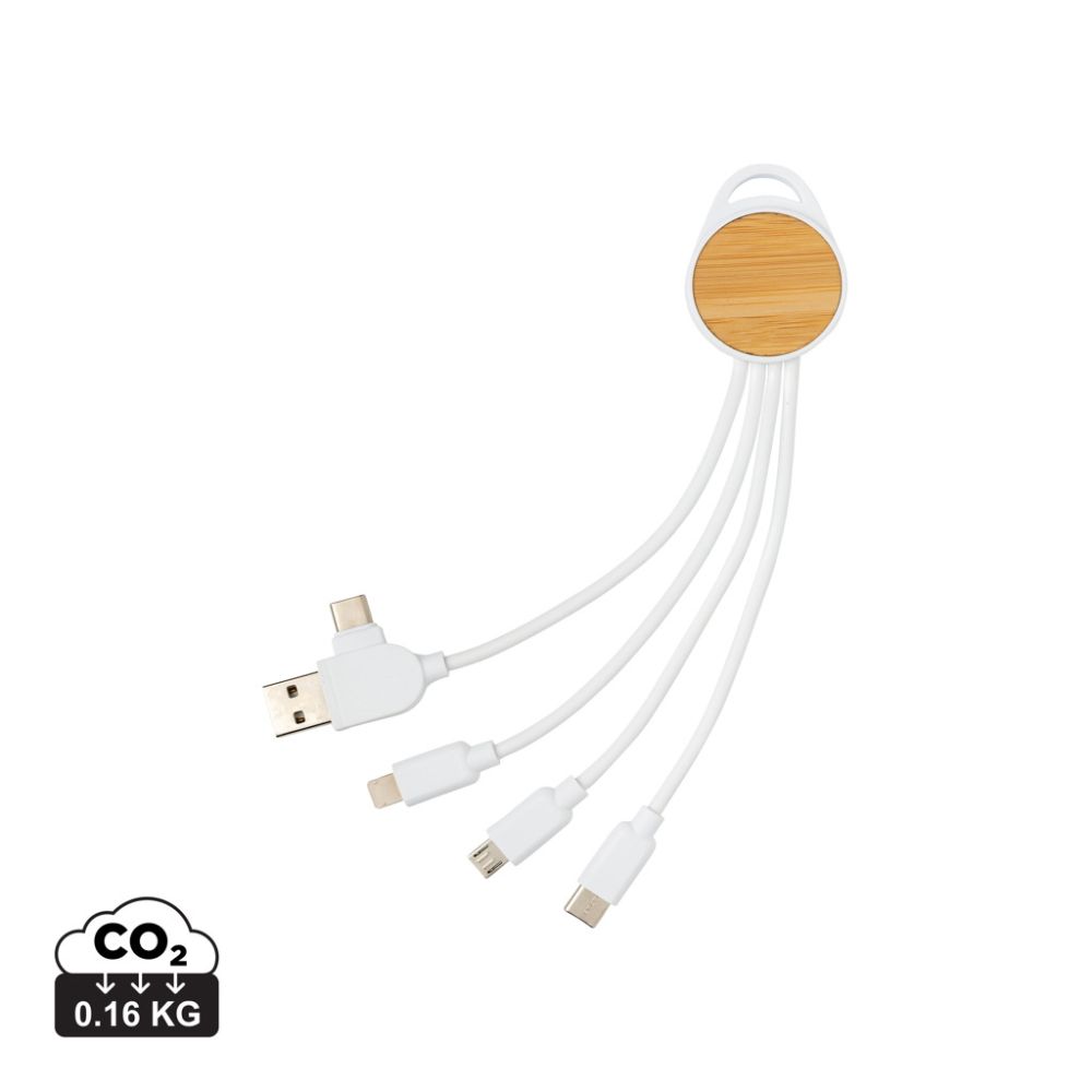 Multi-charging cable Ontario 6-in-1 made from recycled TPE and bamboo with your logo