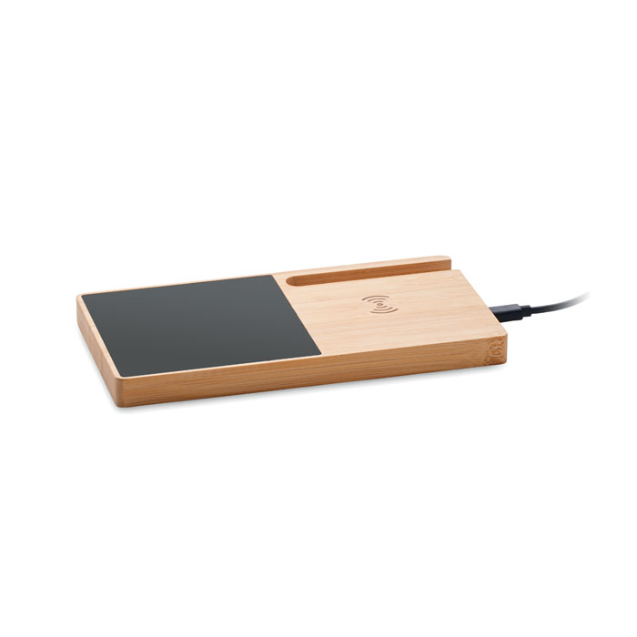 Bamboo wireless charger SIBIT with mug warmer and phone stand, with your logo