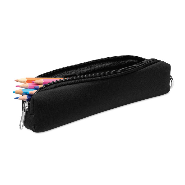 Neoprene pencil case IRIS with carabiner, with your logo