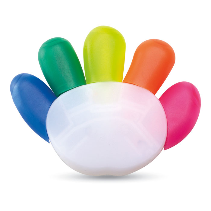 Highlighter set COLORE in hand shape with 5 colours with your logo