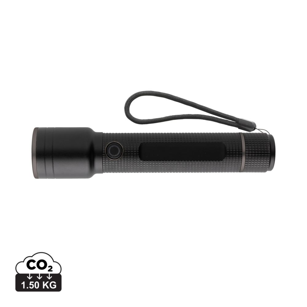 GearX large USB-rechargeable torch made from recycled aluminium, 800 lumen, with your logo