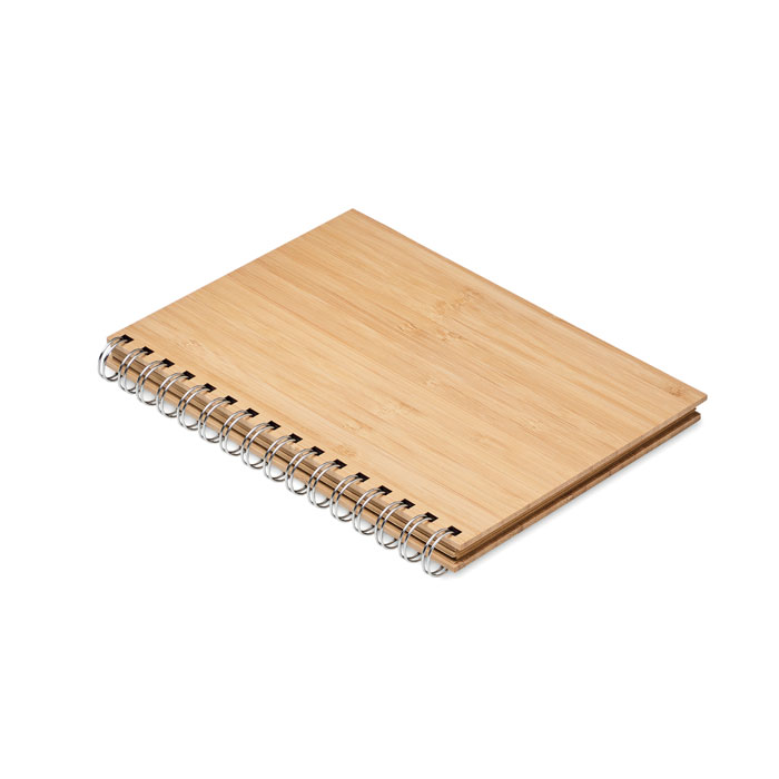 Bamboo A5 notebook BRAM with twin-wire binding with your logo