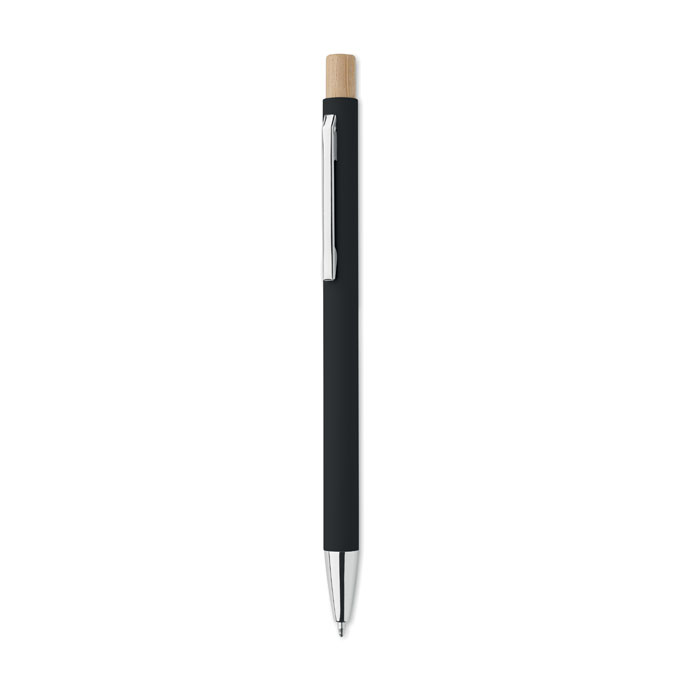 Recycled aluminium ball pen BERGAMO with bamboo push button, with your logo
