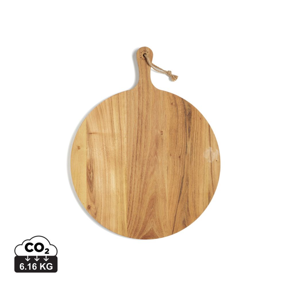 VINGA Buscot round serving board in FSC® teak with handle, with your logo