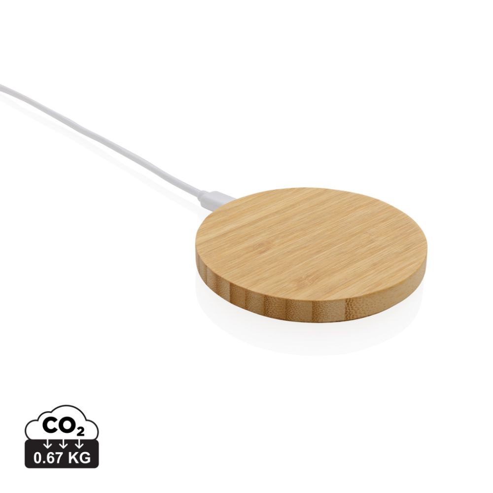 Bezvadu lādētājs Bamboo 15W no FSC® bambusa ar jūsu logo