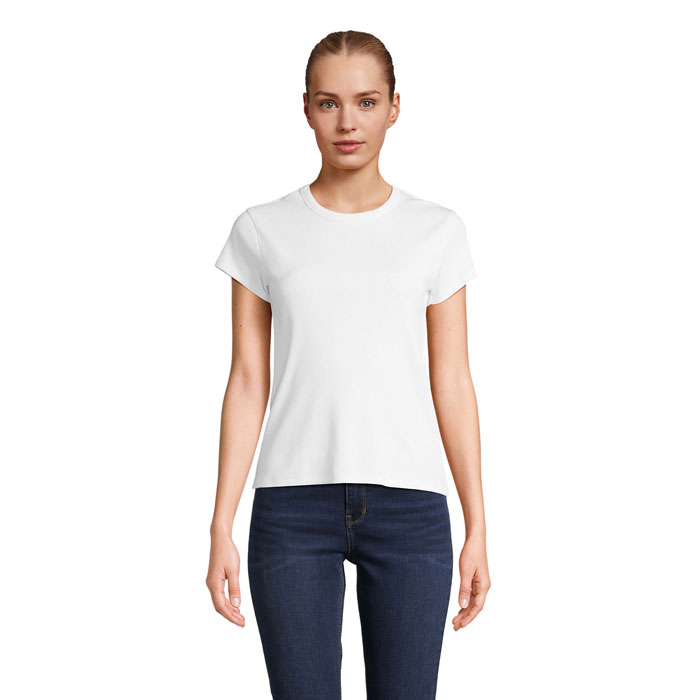 Women's ribbed T-shirt SARA in combed cotton with fitted cut with your print