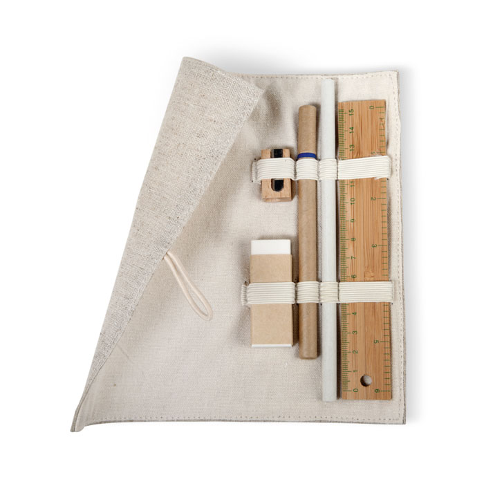 ECOSET stationery set in a jute and cotton pouch with your logo
