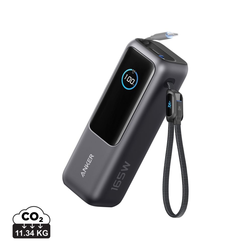 Ārējais akumulators Anker 25 000 mAh 165 W ar iebūvētu kabeli ar jūsu logo