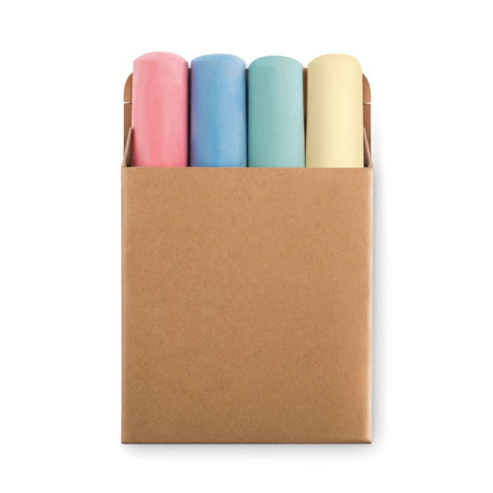 Coloured chalk set STREET in recycled paper box, 4 sticks, with your logo