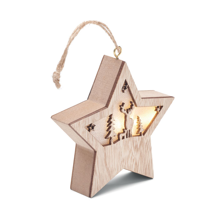 MDF star STARLIGHT with built-in light and hanging cord, with your logo