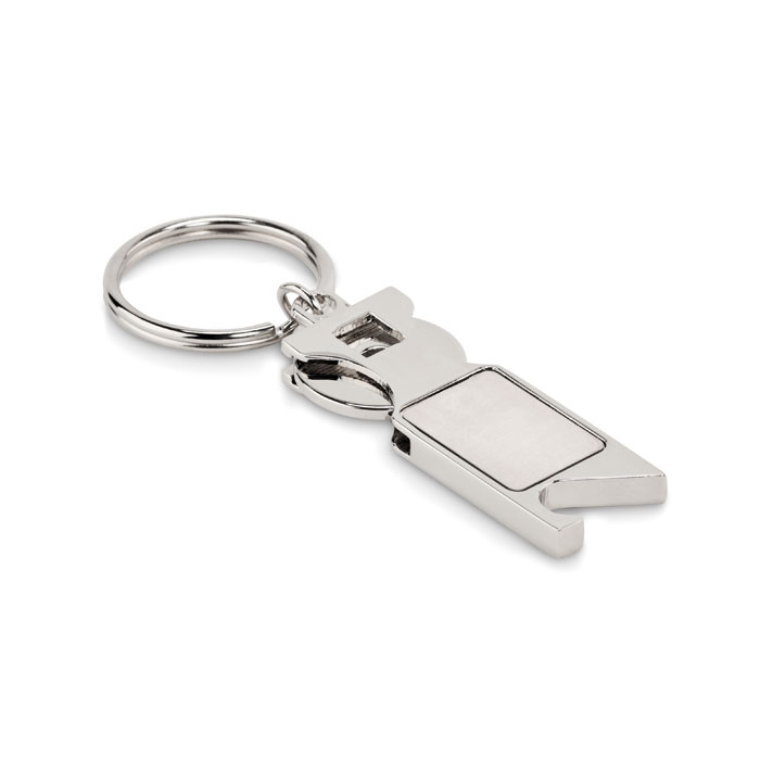 TOKEU keyring with euro trolley token and bottle opener with your logo