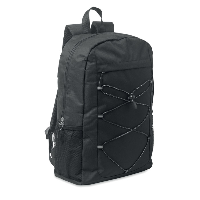 HIGE backpack in 600D rPET polyester with front zip pocket and your logo