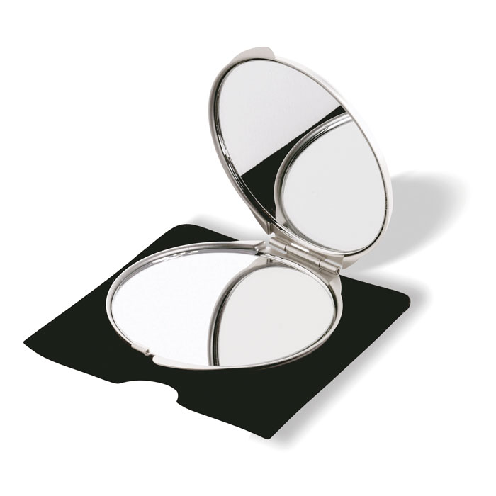 Aluminium make-up mirror SORAIA with magnifying mirror in velvet case with your logo