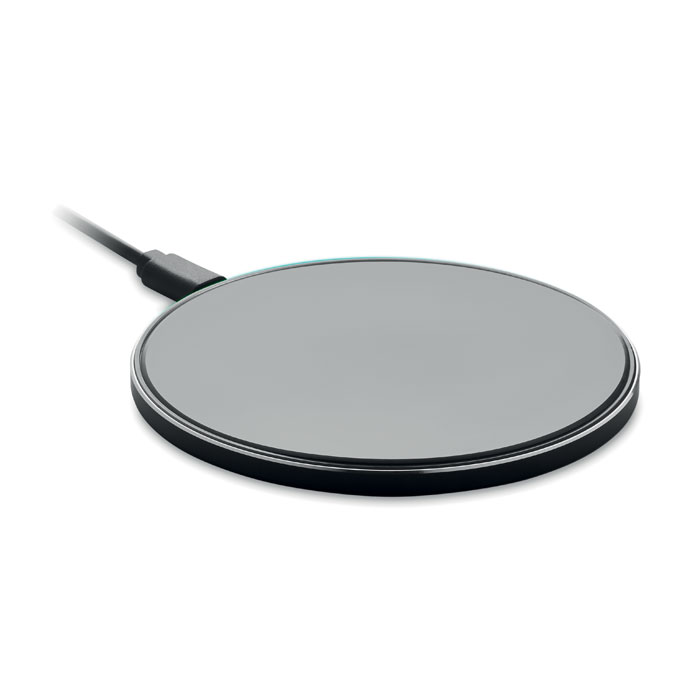 RESS 10 W wireless charger with glass top and blue charging light, with your logo