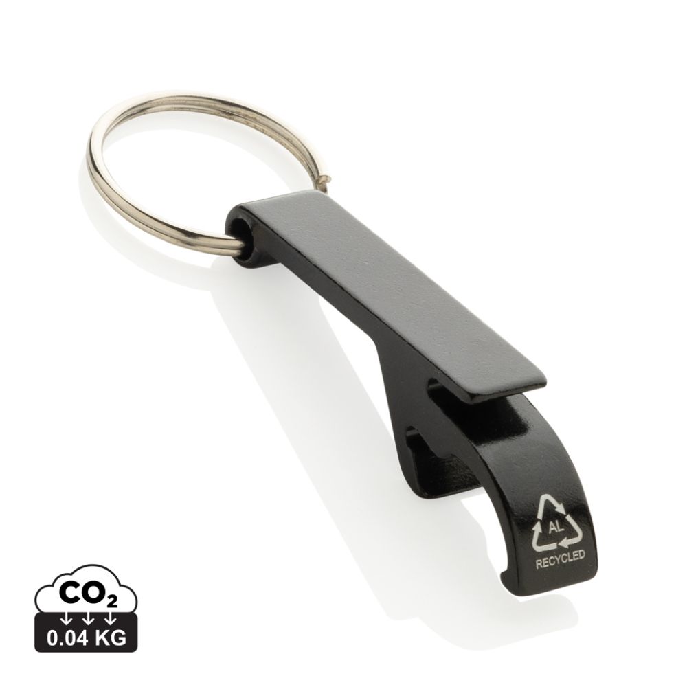 Keyring bottle and can opener, recycled aluminium, RCS certified, with your logo