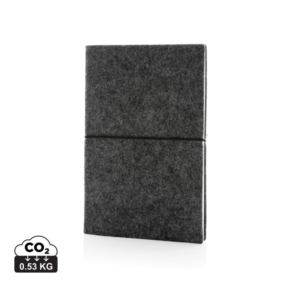 A5 softcover notebook GRS recycled felt, 80 lined sheets, with your logo