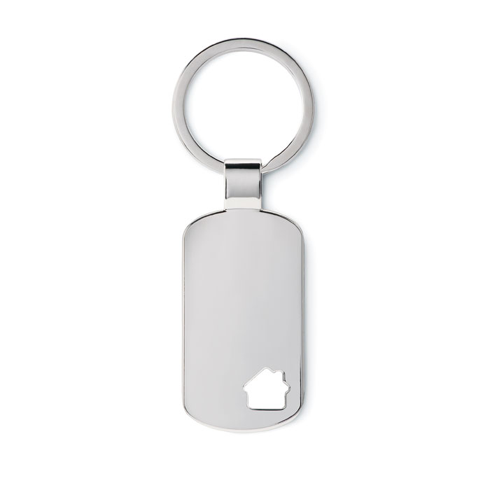 Metal key ring HOUSE KEY with house-shaped detail with your logo