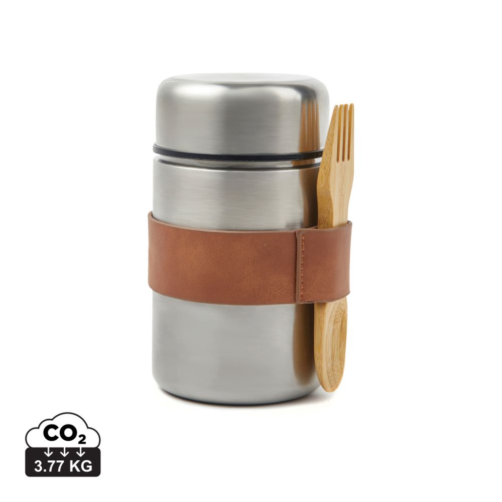 VINGA Miles vacuum food thermos 500 ml with wooden spoon, with your logo