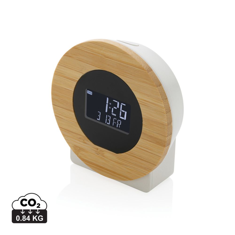 Utah desk clock made of recycled ABS and bamboo with LCD screen, with your logo