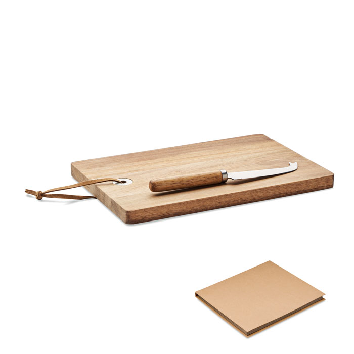 Acacia wood cheese board OSTUR LARGE with knife and gift box, with your logo