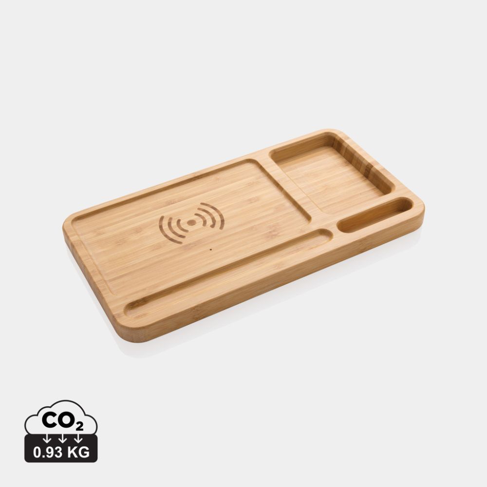 Galda organizators ar bezvadu lādētāju P308.39 no bambusa, 10 W, ar jūsu logo