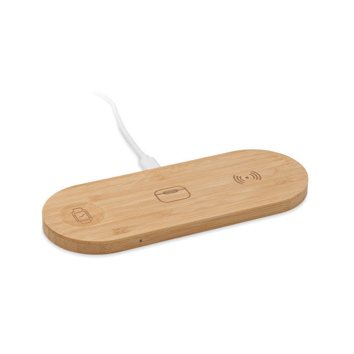 Wireless charger RECPAD 3 in 1 with bamboo case and your logo