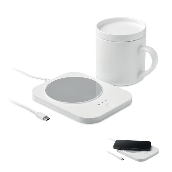 Wireless charger and mug warmer SIROTER with ceramic mug, with your logo