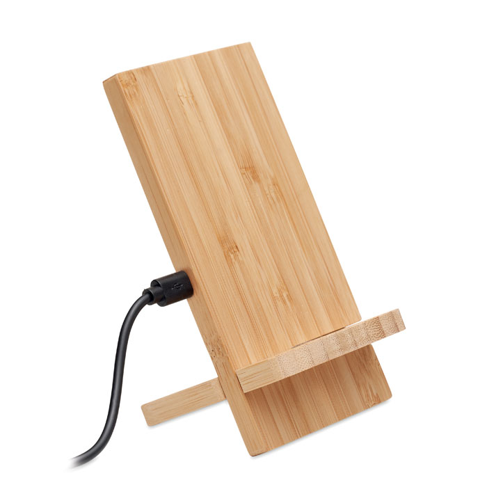Bamboo wireless charger stand WHIPPY PLUS 10 W with your logo