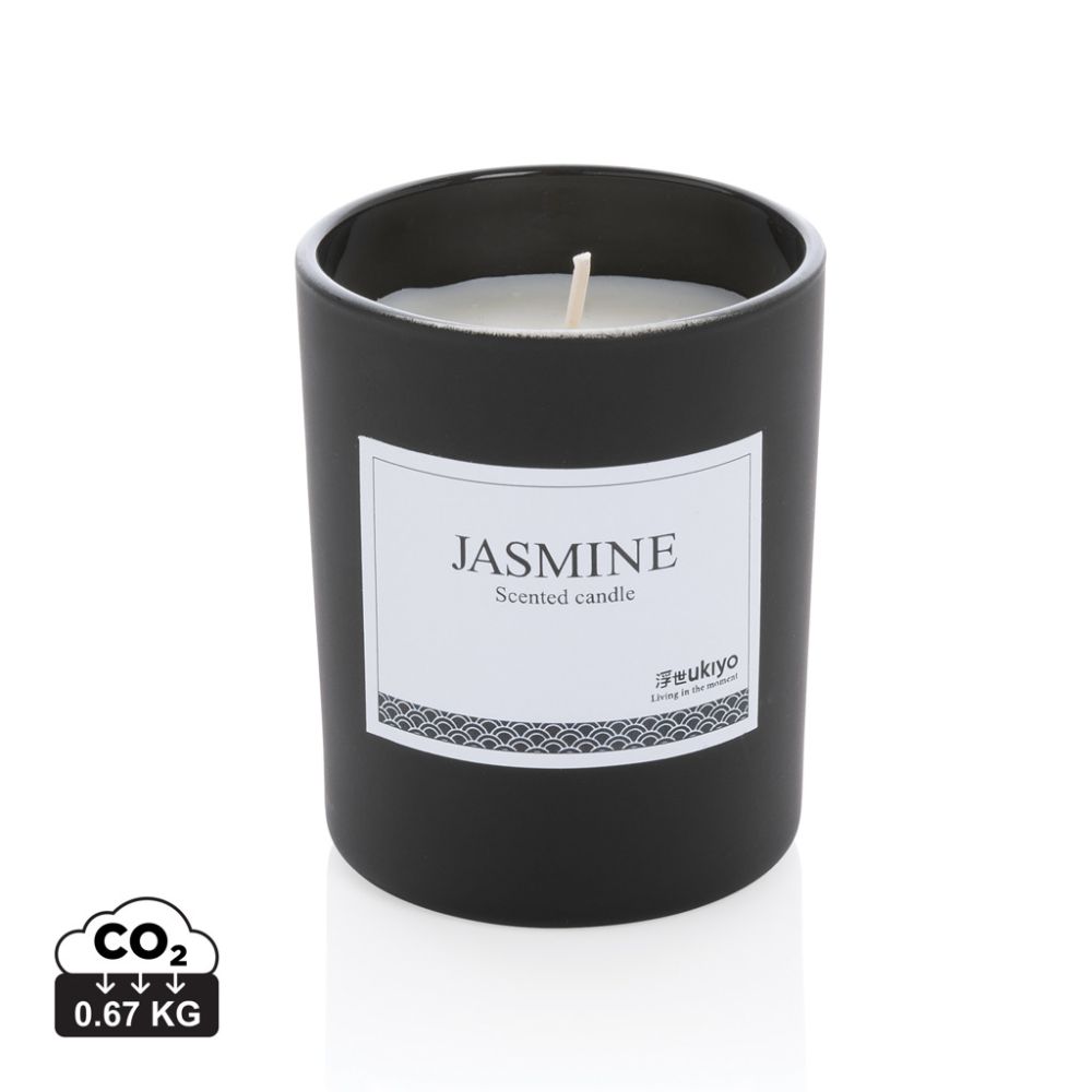 Aromātiska svece stikla traukā Ukiyo ar jasmīna smaržu ar jūsu logo