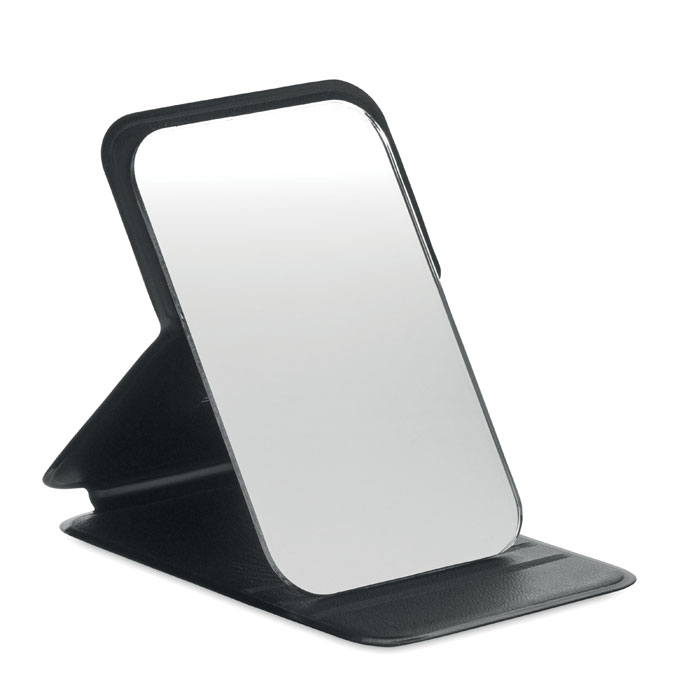 Compact mirror ITSME in foldable PU case, flat 0.8 cm, with your logo