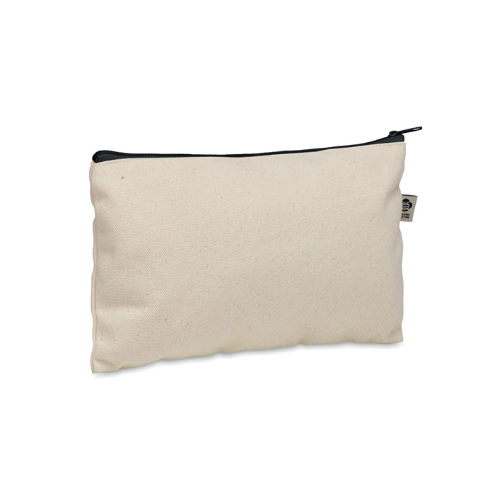 Organic cotton cosmetic bag PESACARA with coloured zipper with your logo