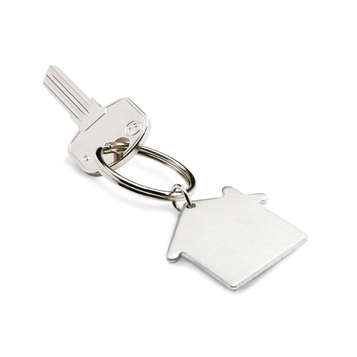 Aluminium keyring HEIM house-shaped with brushed finish with your logo