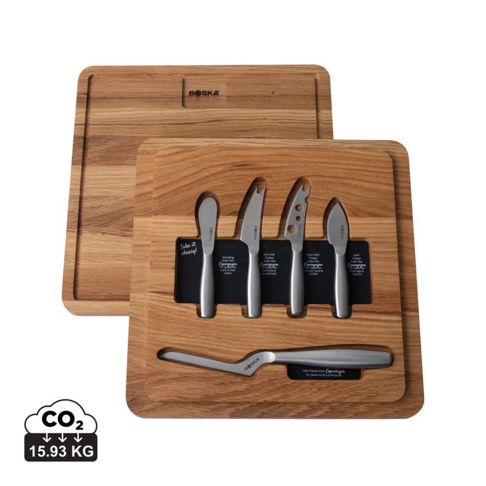 Cheese set Ultimate Cheese Set Small Copenhagen with oak board and five knives, with your logo