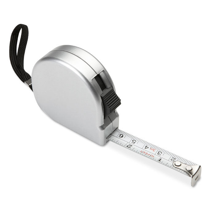 MELO 2 m measuring tape in matt silver case with your logo