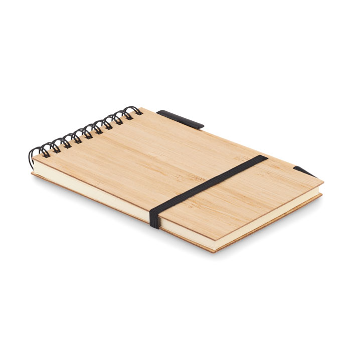 A6 bamboo notepad SONORABAM with recycled pen and your logo
