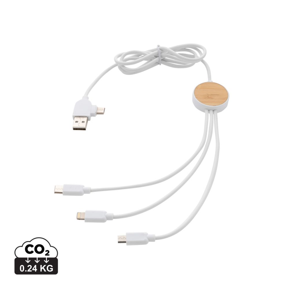 Ontario 6-in-1 charging cable made from recycled plastic and FSC® bamboo with your logo