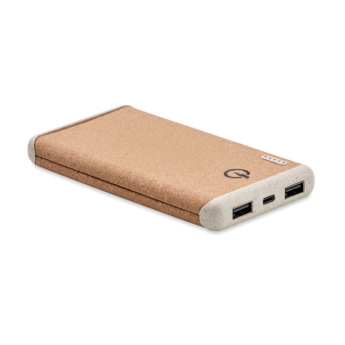 RALIA wireless power bank, 10000 mAh, cork finish, 15 W wireless charging, with your logo