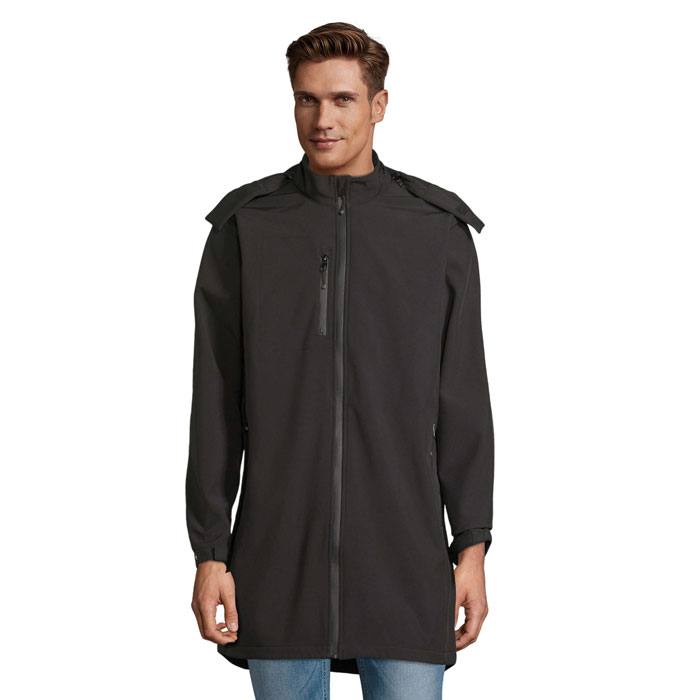 Vīriešu softshell jaka ACHILLE MEN ar noņemamu kapuci un ūdensnecaurlaidību ar jūsu apdruku