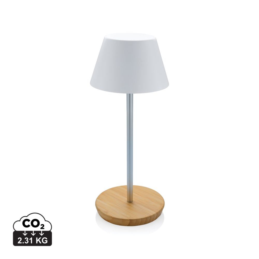 Pure Glow RCS rechargeable table lamp with warm and white light, with your logo