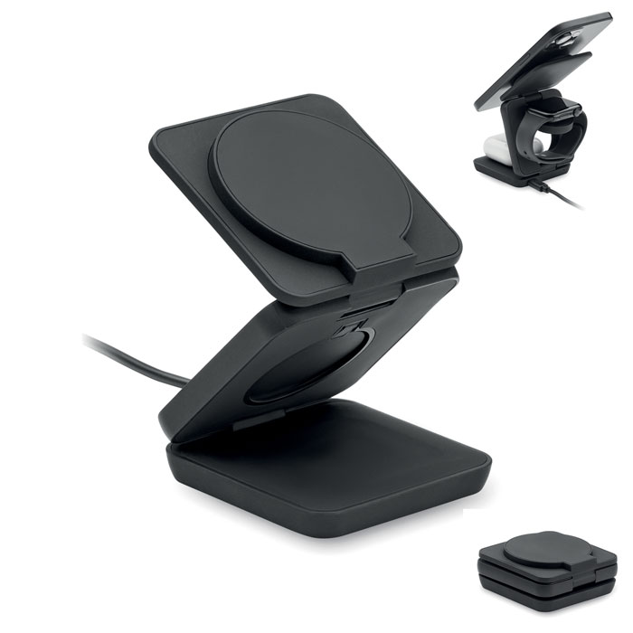 Foldable 3 in 1 charging station NETICA in recycled ABS with your logo